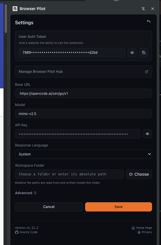 Browser Pilot Settings